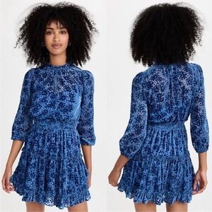 Shoshanna‎ Sasha Dress Lapis Blue Burnout Velvet Mini Size 2